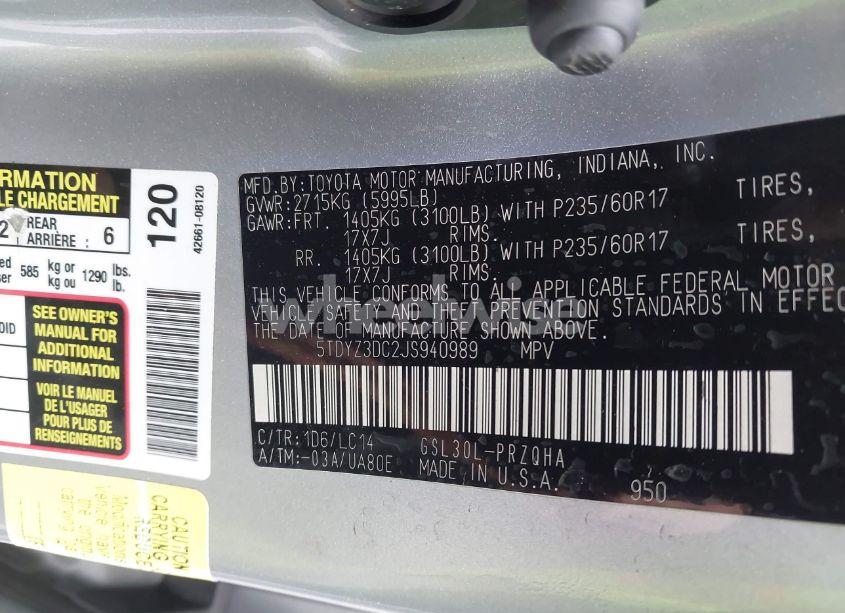 Photo 9 of 2018 Toyota Sienna XLE 8 PASSENGER (VIN 5TDYZ3DC2JS940989)