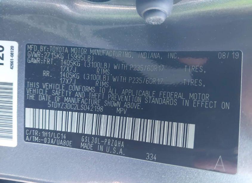 Photo 9 of 2020 Toyota Sienna XLE (VIN 5TDYZ3DC2LS042198)