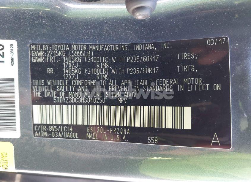 Photo 9 of 2017 Toyota Sienna XLE 8 PASSENGER (VIN 5TDYZ3DC3HS840250)