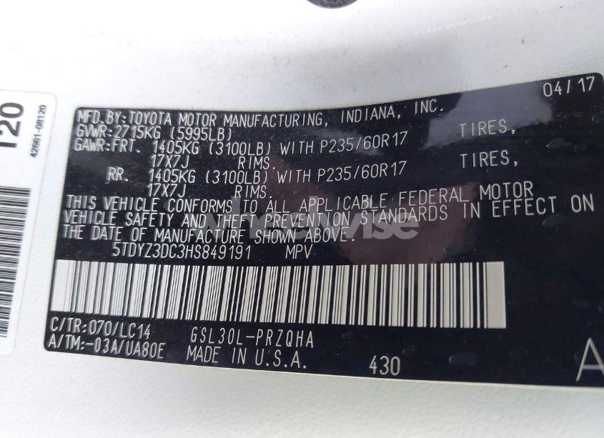 Photo 9 of 2017 Toyota Sienna XLE 8 PASSENGER (VIN 5TDYZ3DC3HS849191)