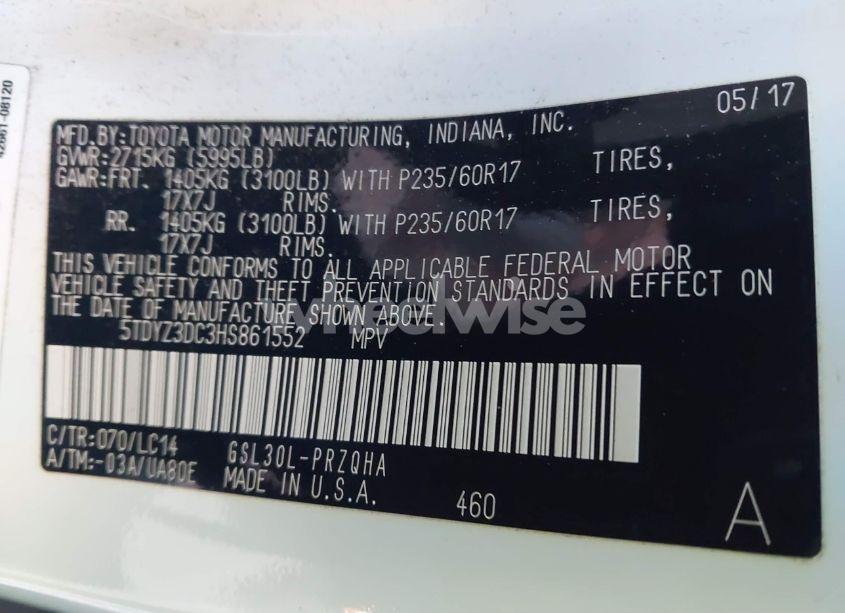 Photo 9 of 2017 Toyota Sienna XLE/LIMITED (VIN 5TDYZ3DC3HS861552)