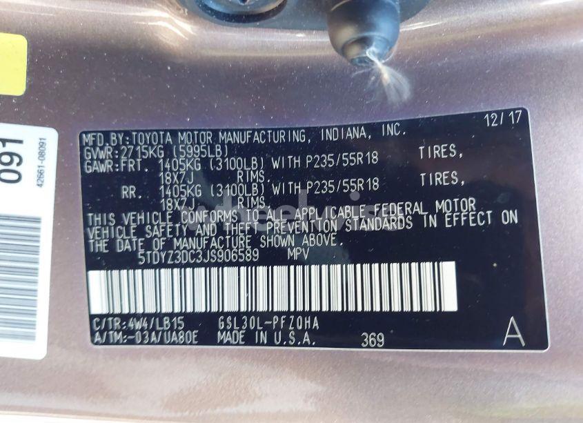 Photo 9 of 2018 Toyota Sienna LIMITED PREMIUM 7 PASSENGER (VIN 5TDYZ3DC3JS906589)