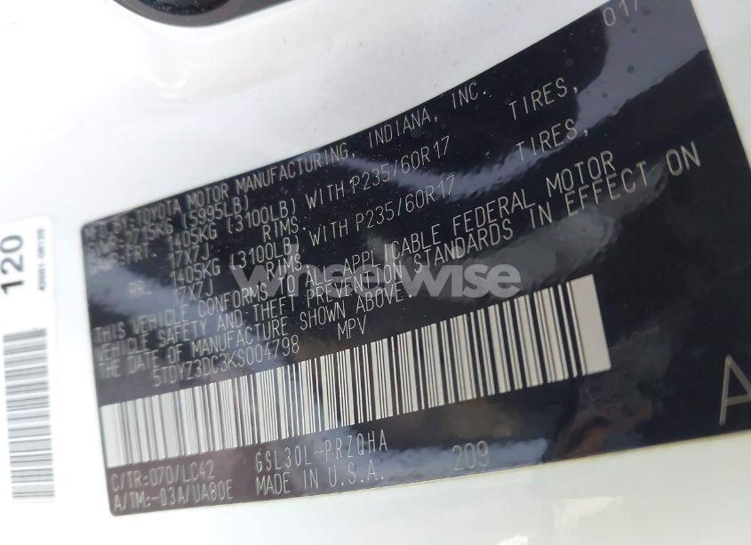 Photo 9 of 2019 Toyota Sienna XLE PREMIUM 8 PASSENGER (VIN 5TDYZ3DC3KS004798)