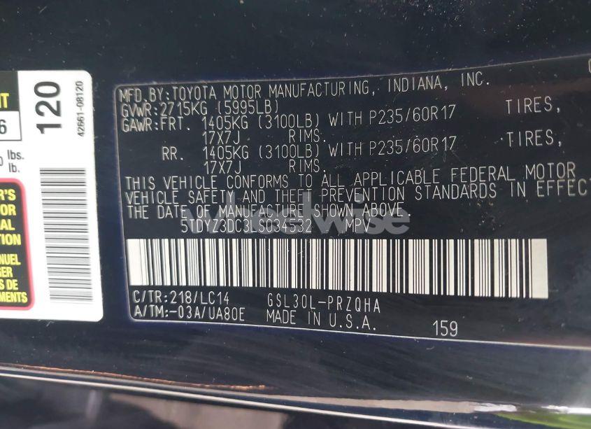 Photo 9 of 2020 Toyota Sienna XLE PREMIUM (VIN 5TDYZ3DC3LS034532)