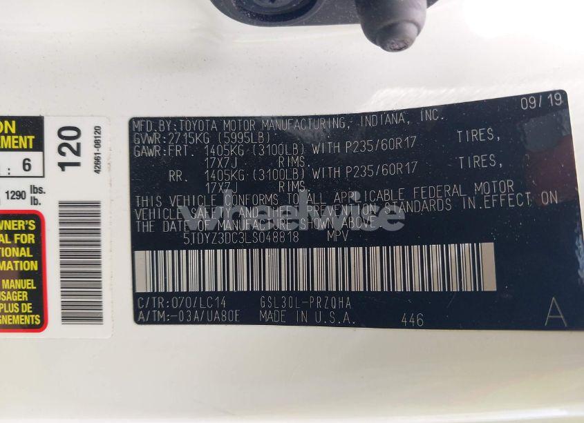 Photo 9 of 2020 Toyota Sienna XLE (VIN 5TDYZ3DC3LS048818)