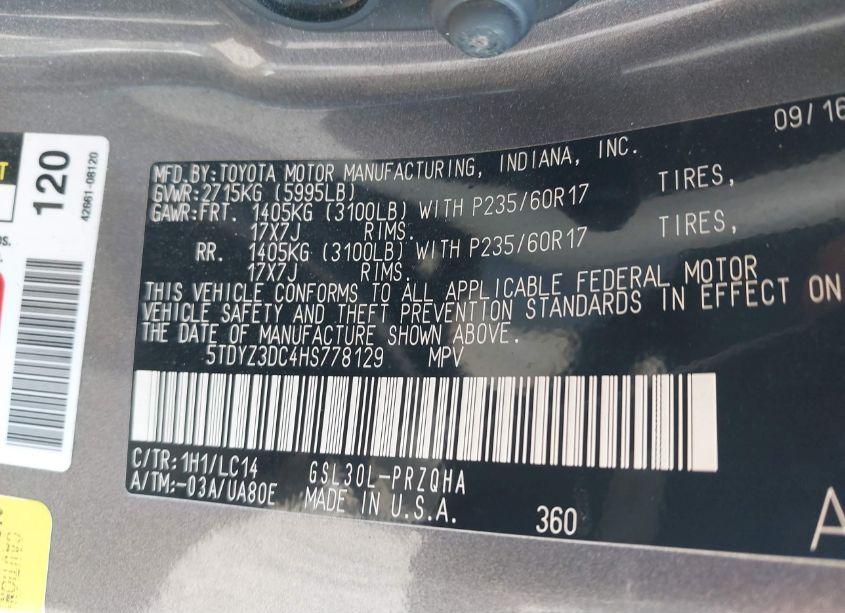 Photo 9 of 2017 Toyota Sienna XLE 8 PASSENGER (VIN 5TDYZ3DC4HS778129)