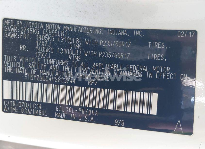 Photo 9 of 2017 Toyota Sienna XLE 8 PASSENGER (VIN 5TDYZ3DC4HS833744)