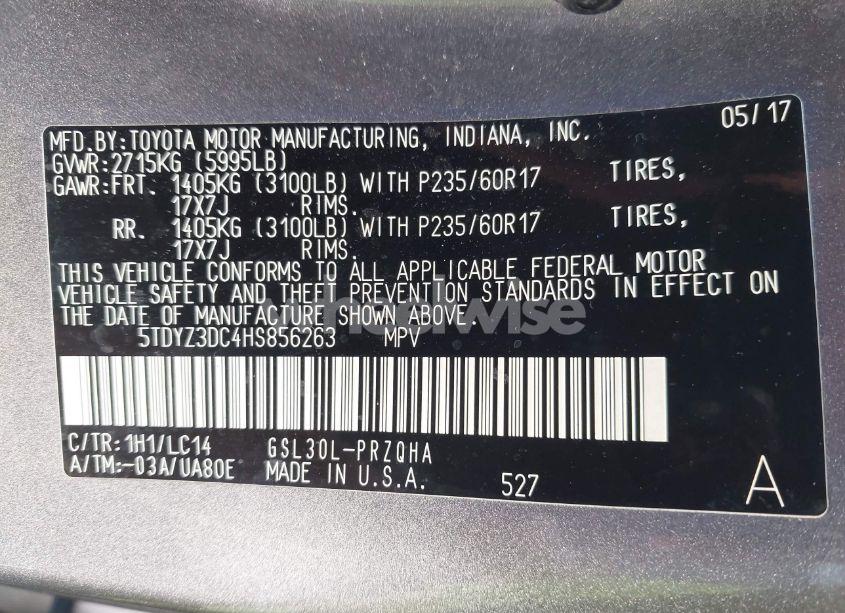 Photo 9 of 2017 Toyota Sienna XLE 8 PASSENGER (VIN 5TDYZ3DC4HS856263)