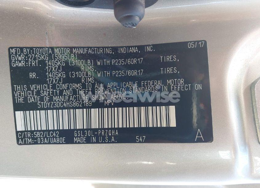 Photo 9 of 2017 Toyota Sienna XLE 8 PASSENGER (VIN 5TDYZ3DC4HS862189)