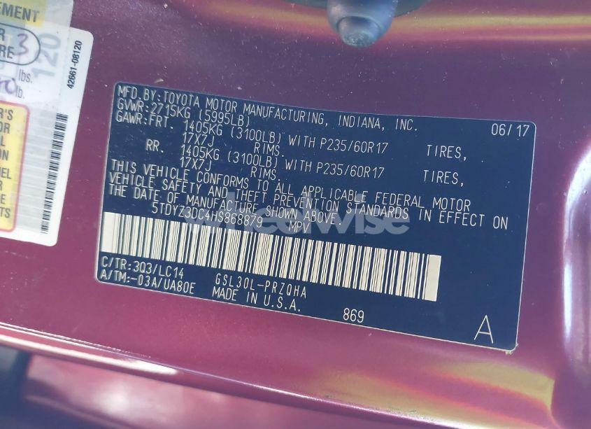 Photo 9 of 2017 Toyota Sienna XLE/LIMITED (VIN 5TDYZ3DC4HS868879)