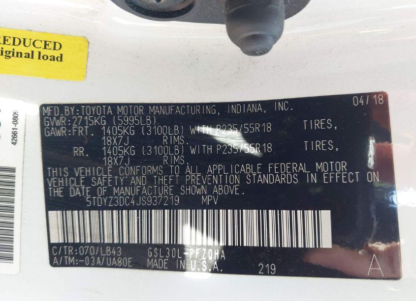 Photo 9 of 2018 Toyota Sienna LIMITED 7 PASSENGER (VIN 5TDYZ3DC4JS937219)