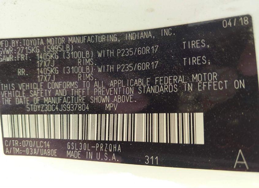 Photo 9 of 2018 Toyota Sienna XLE/XLE PREMIUM/LIMITED/LIMITED PREMIUM (VIN 5TDYZ3DC4JS937804)