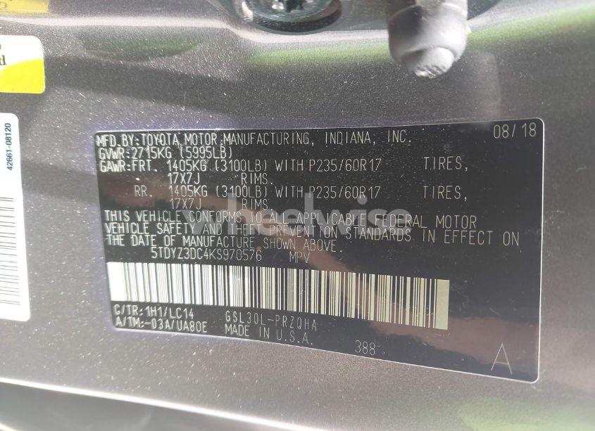 Photo 9 of 2019 Toyota Sienna XLE 8 PASSENGER (VIN 5TDYZ3DC4KS970576)