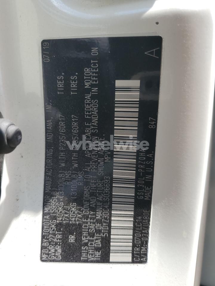 Photo 13 of 2020 TOYOTA SIENNA XLE (VIN 5TDYZ3DC4LS036693)