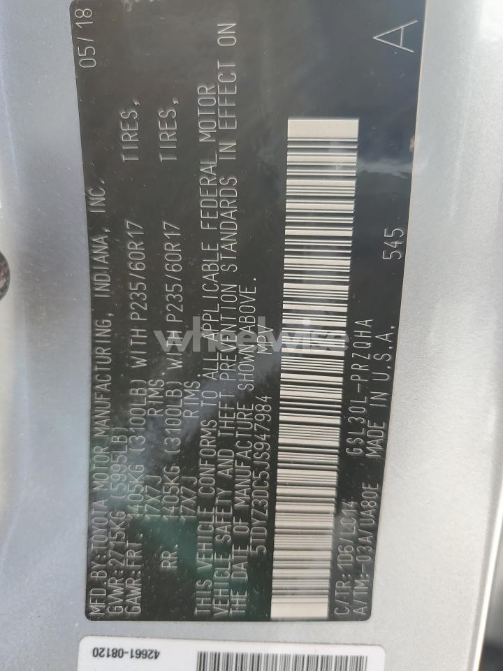 Photo 13 of 2018 TOYOTA SIENNA XLE (VIN 5TDYZ3DC5JS947984)