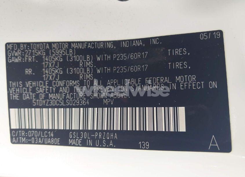 Photo 9 of 2020 Toyota Sienna XLE (VIN 5TDYZ3DC5LS029364)