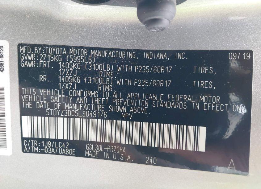 Photo 9 of 2020 Toyota Sienna XLE (VIN 5TDYZ3DC5LS049176)