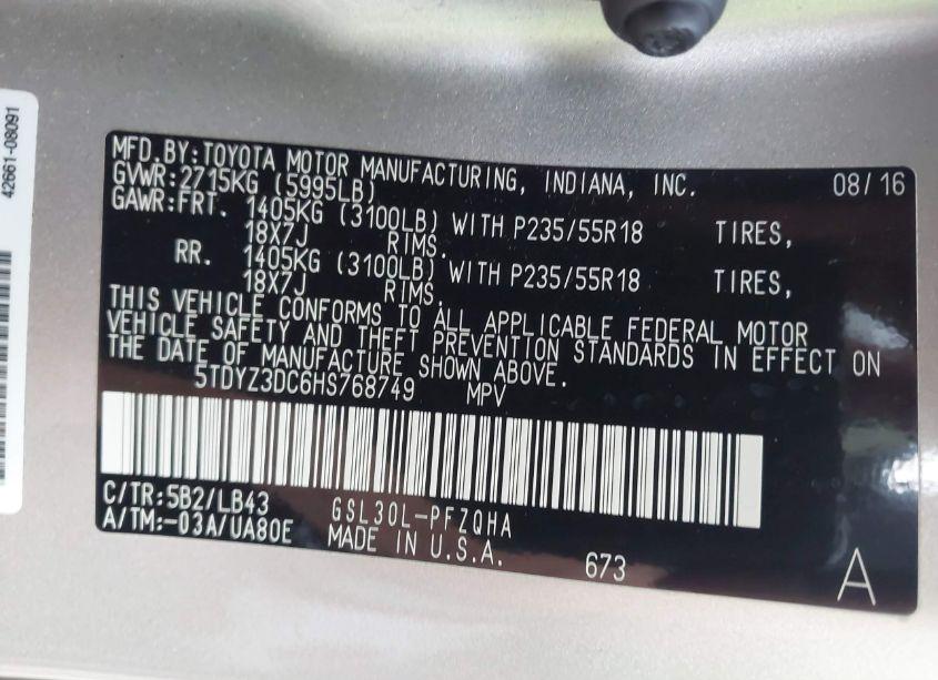 Photo 9 of 2017 Toyota Sienna LIMITED PREMIUM 7 PASSENGER (VIN 5TDYZ3DC6HS768749)