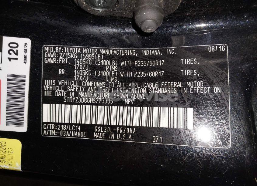 Photo 9 of 2017 Toyota Sienna XLE PREMIUM 8 PASSENGER (VIN 5TDYZ3DC6HS773305)