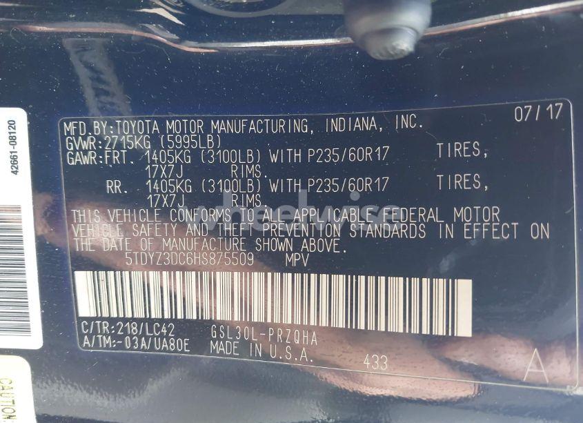 Photo 9 of 2017 Toyota Sienna XLE PREMIUM 8 PASSENGER (VIN 5TDYZ3DC6HS875509)