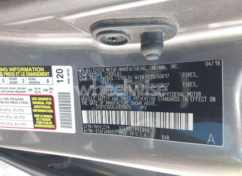 Photo 9 of 2018 Toyota Sienna XLE PREMIUM 8 PASSENGER (VIN 5TDYZ3DC6JS939876)