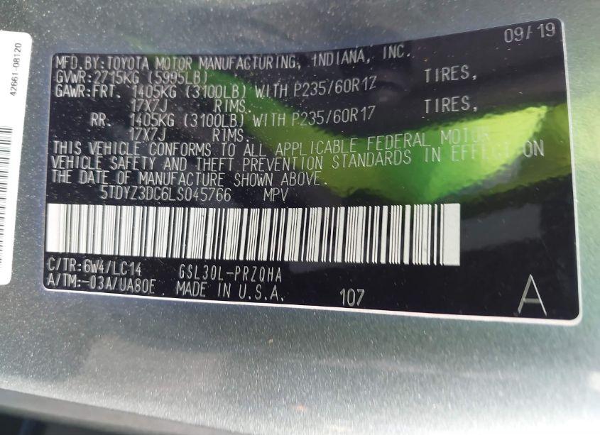 Photo 9 of 2020 Toyota Sienna XLE (VIN 5TDYZ3DC6LS045766)