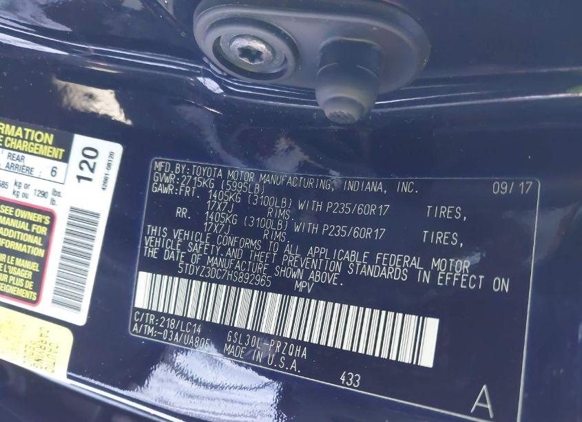 Photo 9 of 2017 Toyota Sienna XLE 8 PASSENGER (VIN 5TDYZ3DC7HS892965)