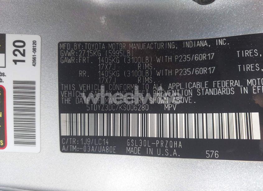 Photo 9 of 2019 Toyota Sienna XLE 8 PASSENGER (VIN 5TDYZ3DC7KS006280)