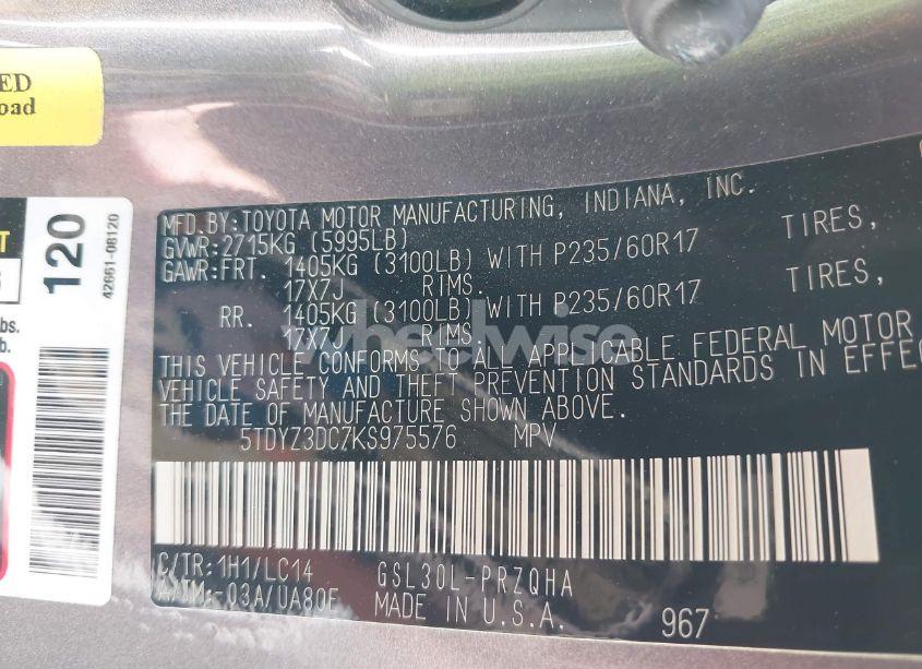 Photo 9 of 2019 Toyota Sienna XLE/XLE PREMIUM/LIMITED/LIMITED PREMIUM (VIN 5TDYZ3DC7KS975576)