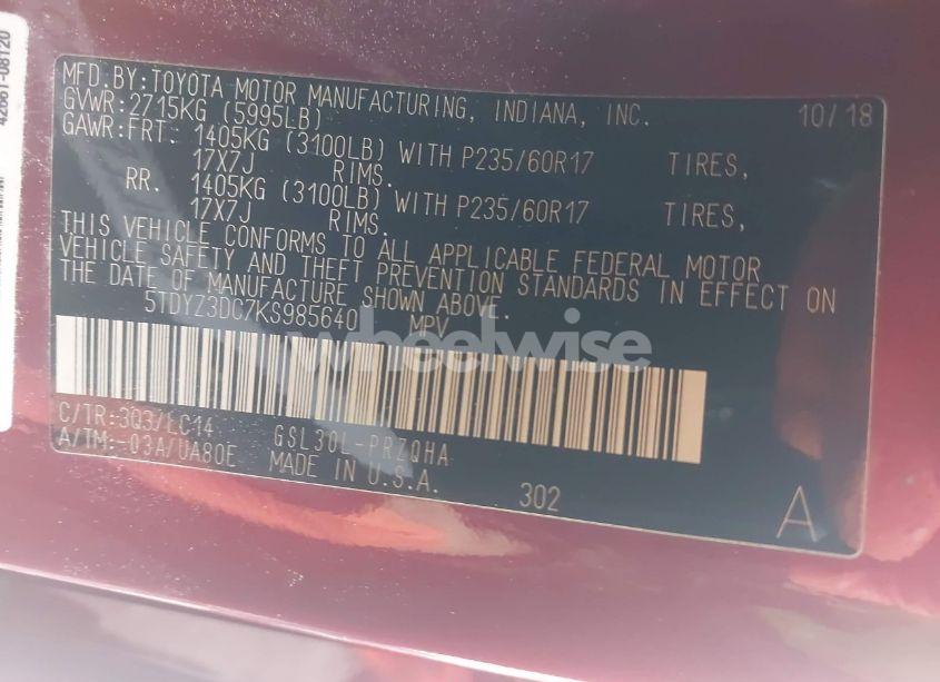 Photo 9 of 2019 Toyota Sienna XLE 8 PASSENGER (VIN 5TDYZ3DC7KS985640)