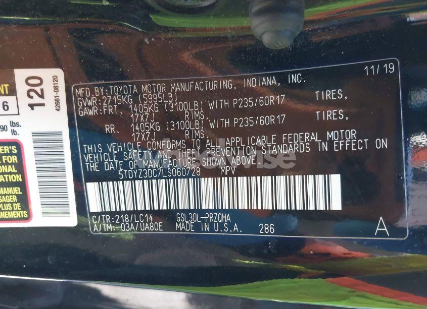 Photo 9 of 2020 Toyota Sienna XLE (VIN 5TDYZ3DC7LS060728)