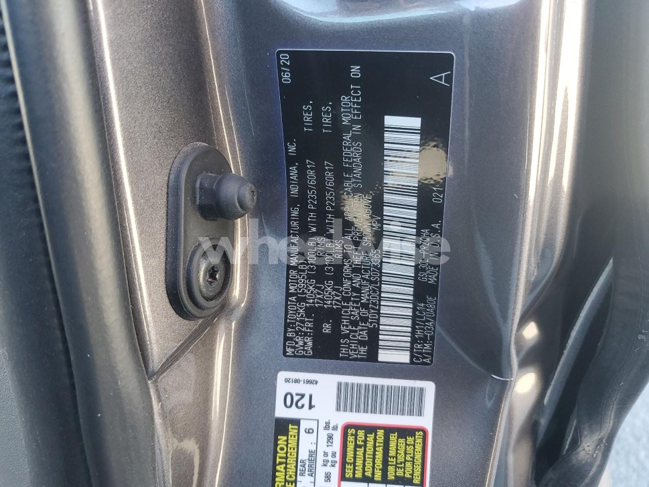 Photo 13 of 2020 TOYOTA SIENNA XLE (VIN 5TDYZ3DC7LS073365)