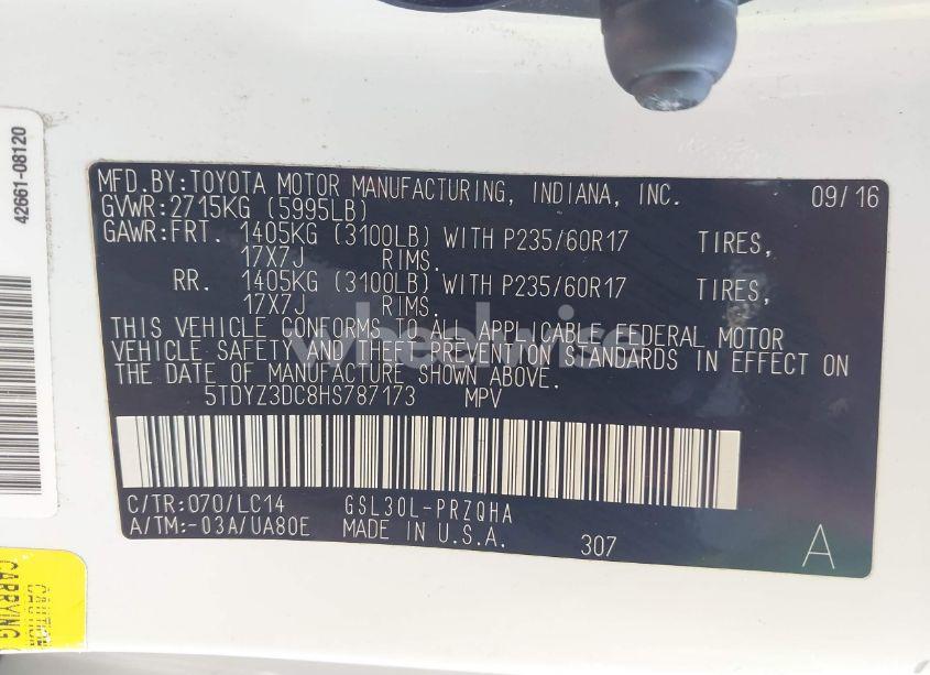 Photo 9 of 2017 Toyota Sienna XLE PREMIUM 8 PASSENGER (VIN 5TDYZ3DC8HS787173)