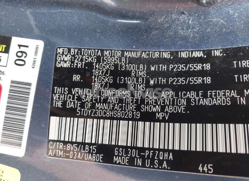 Photo 9 of 2017 Toyota Sienna LIMITED PREMIUM 7 PASSENGER (VIN 5TDYZ3DC8HS802819)