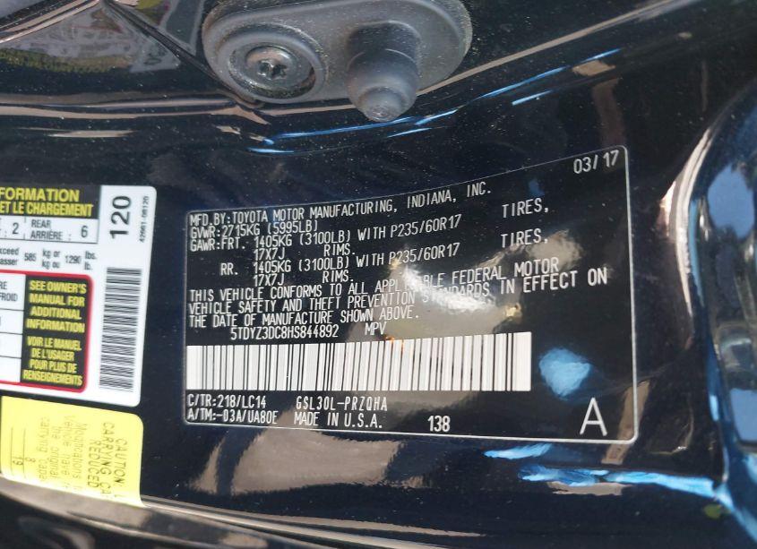 Photo 9 of 2017 Toyota Sienna XLE 8 PASSENGER (VIN 5TDYZ3DC8HS844892)