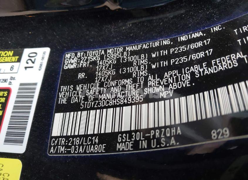 Photo 9 of 2017 Toyota Sienna XLE 8 PASSENGER (VIN 5TDYZ3DC8HS849395)