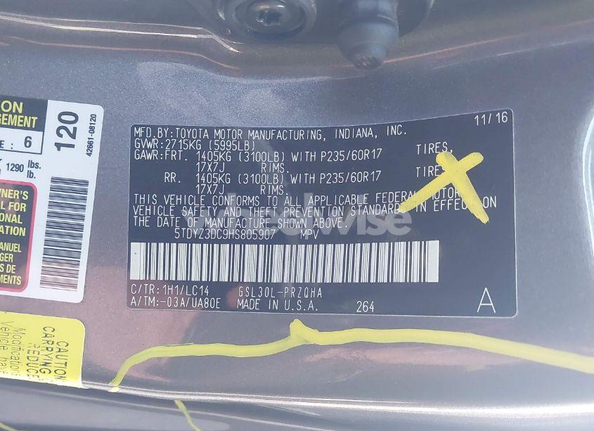 Photo 9 of 2017 Toyota Sienna XLE/LIMITED (VIN 5TDYZ3DC9HS805907)