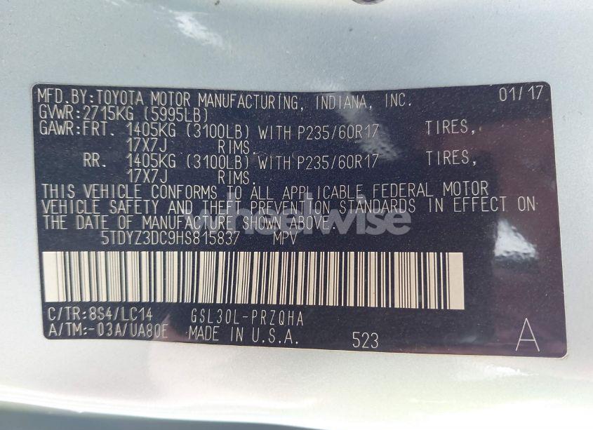 Photo 9 of 2017 Toyota Sienna XLE/LIMITED (VIN 5TDYZ3DC9HS815837)