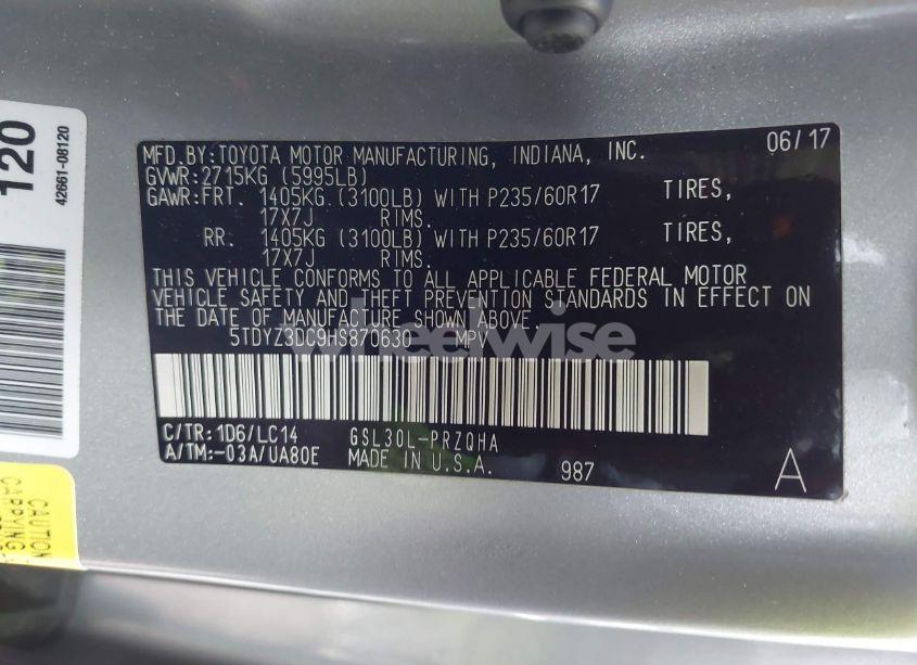 Photo 9 of 2017 Toyota Sienna XLE/LIMITED (VIN 5TDYZ3DC9HS870630)