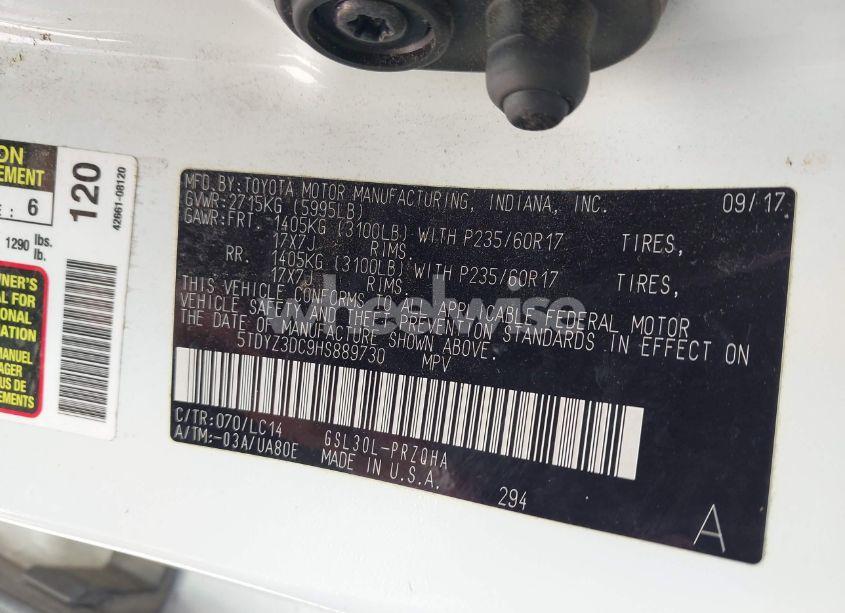 Photo 9 of 2017 Toyota Sienna XLE PREMIUM 8 PASSENGER (VIN 5TDYZ3DC9HS889730)