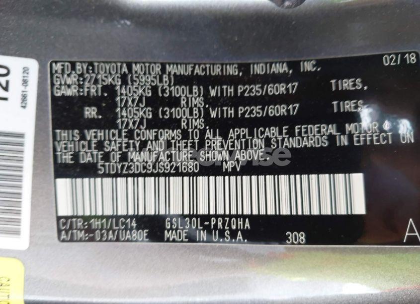 Photo 9 of 2018 Toyota Sienna XLE PREMIUM 8 PASSENGER (VIN 5TDYZ3DC9JS921680)