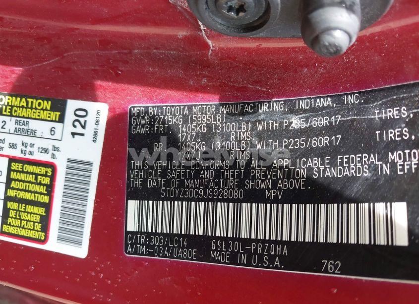 Photo 9 of 2018 Toyota Sienna XLE 8 PASSENGER (VIN 5TDYZ3DC9JS928080)