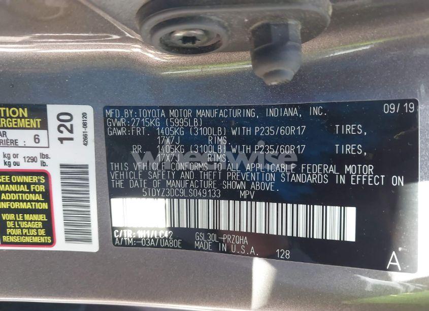 Photo 9 of 2020 Toyota Sienna XLE (VIN 5TDYZ3DC9LS049133)