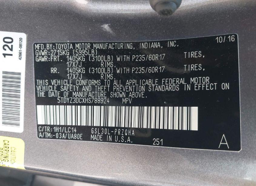 Photo 9 of 2017 Toyota Sienna XLE 8 PASSENGER (VIN 5TDYZ3DCXHS788924)