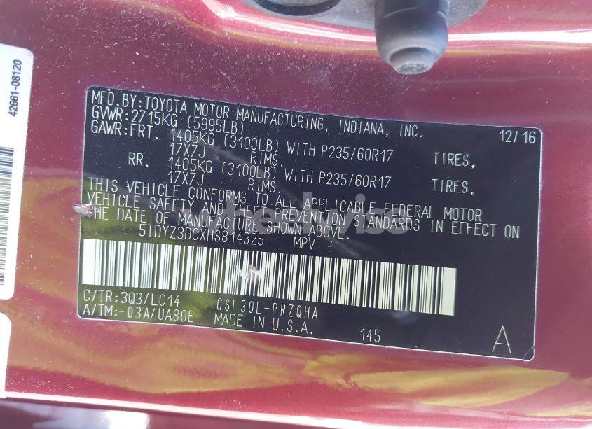 Photo 9 of 2017 Toyota Sienna XLE 8 PASSENGER (VIN 5TDYZ3DCXHS814325)