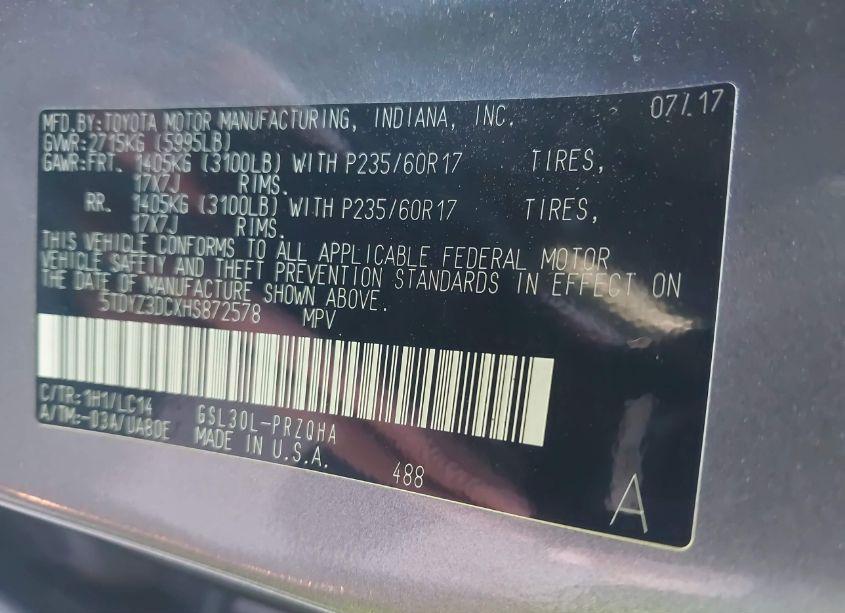 Photo 9 of 2017 Toyota Sienna XLE/LIMITED (VIN 5TDYZ3DCXHS872578)