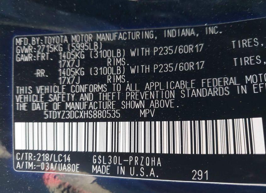 Photo 9 of 2017 Toyota Sienna XLE 8 PASSENGER (VIN 5TDYZ3DCXHS880535)