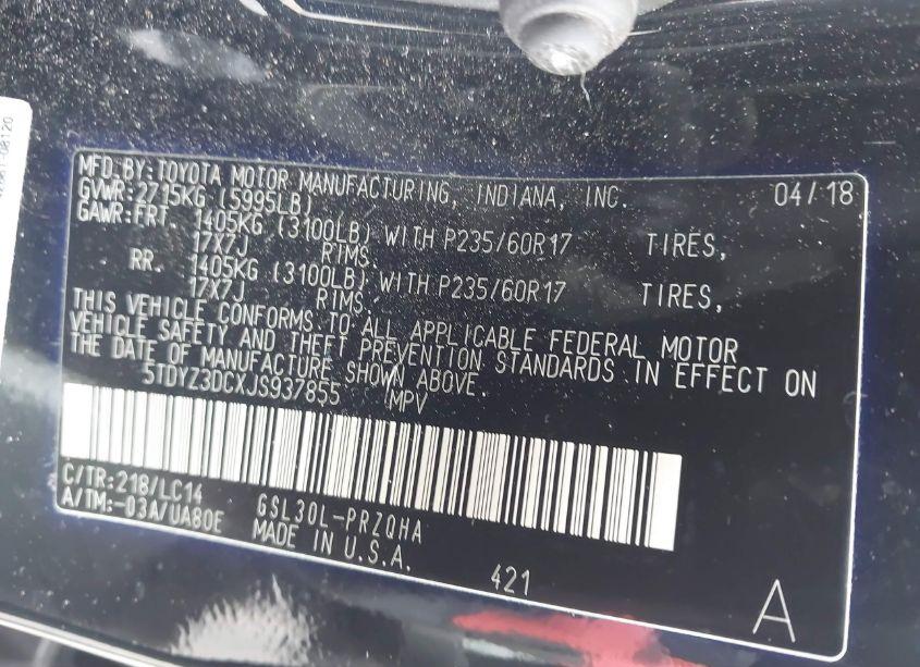 Photo 9 of 2018 Toyota Sienna XLE 8 PASSENGER (VIN 5TDYZ3DCXJS937855)