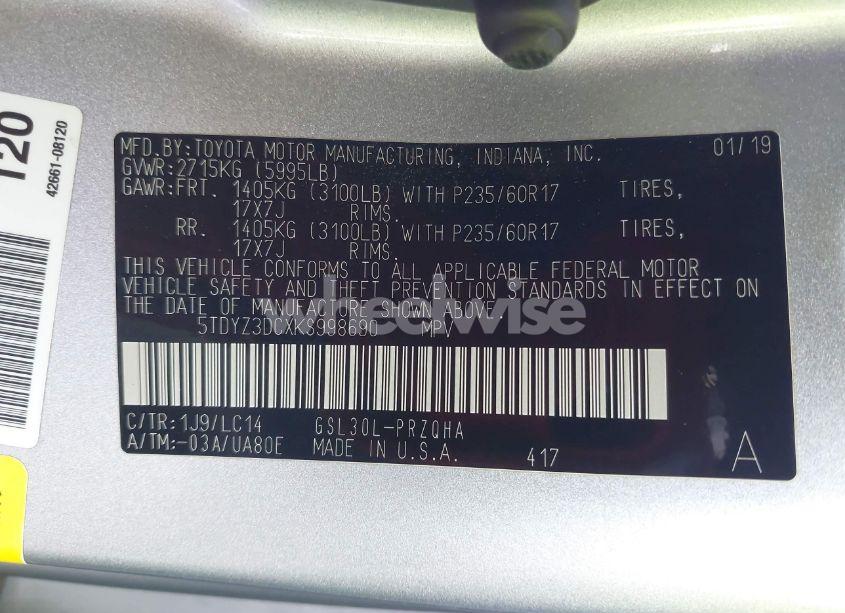 Photo 9 of 2019 Toyota Sienna XLE 8 PASSENGER (VIN 5TDYZ3DCXKS998690)