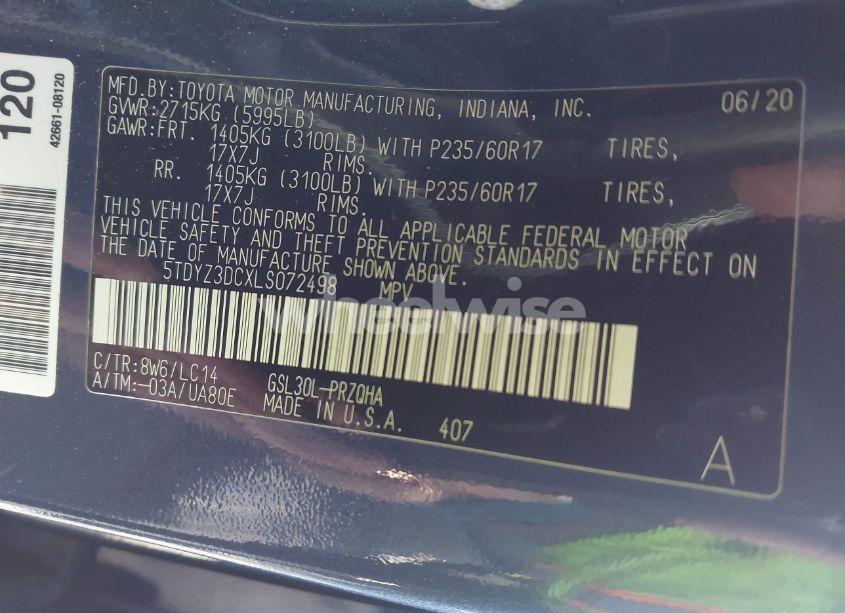 Photo 9 of 2020 Toyota Sienna XLE (VIN 5TDYZ3DCXLS072498)